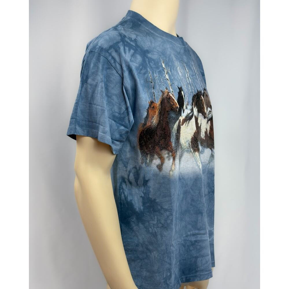 Vintage 1999 The Mountain Horse Snow T Shirt Large Blue Tie Dye Wild Wings USA - Picture 4 of 9